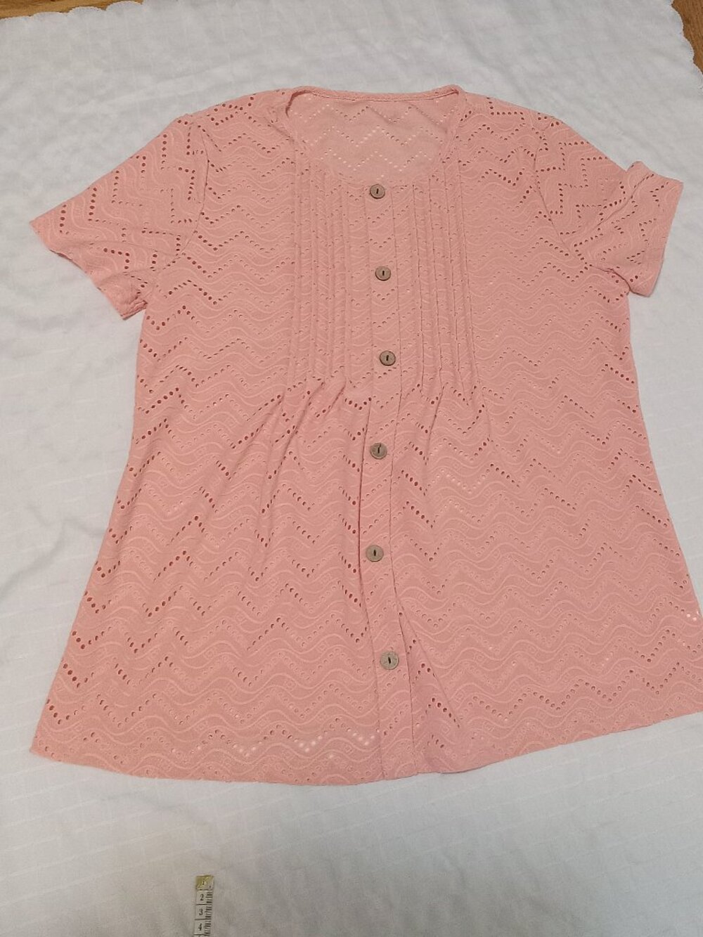 Women's summer tunic with short sleeves, buttons and a round neck